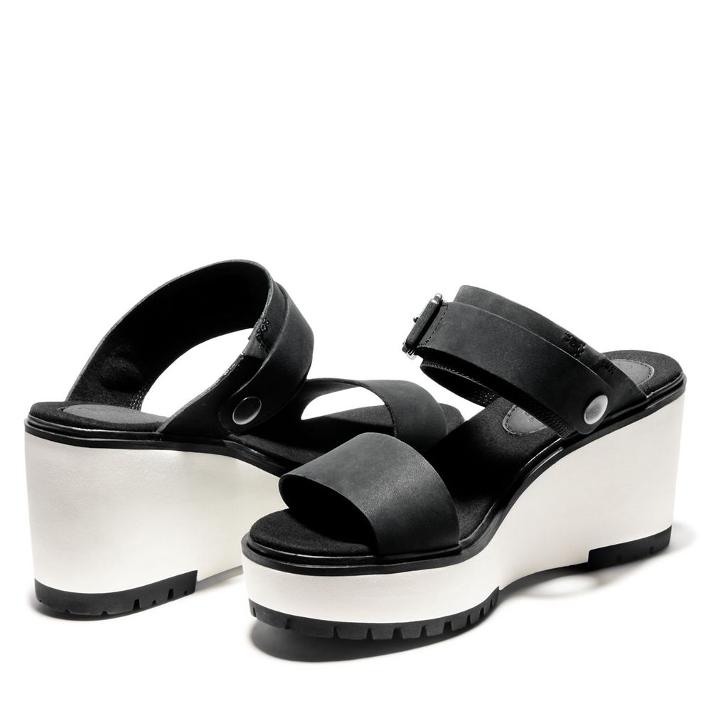 Timberland Womens Sandals Koralyn Wedge - Black/White - India TM3501642